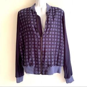 Blue Eyelet Crepe Finish Rayon Baseball Jacket Zip